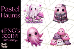Halloween Clipart PNG, Pink Pastel Goth Halloween Ghost Product Image 1