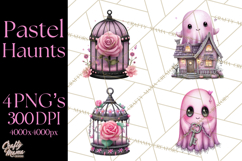 Halloween Clipart PNG, Pink Pastel Goth Halloween Ghost Product Image 1
