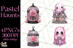 Halloween Clipart PNG, Pink Pastel Goth Halloween Ghost Product Image 1