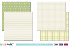 Soft green heart digital paper and yellow plaid pattern for baby shower, nursery and crafting projects.