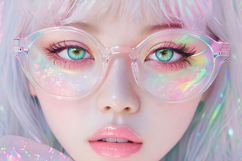 An anime-style girl with iridescent round glasses Product Image 1