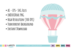 Pastel pink and blue hot air balloon illustration for welcome baby celebrations