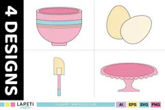 Baking kitchen graphics in pink blue cream and yellow pastel colors