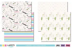 Cute llama scrapbook paper with playful black pink and pastel graphics