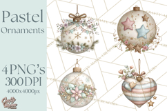 Pastel Christmas Ornaments Watercolor PNG Product Image 1