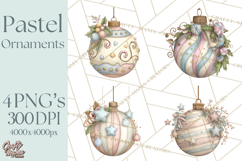 Pastel Christmas Ornaments Watercolor PNG Product Image 1
