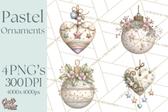 Pastel Christmas Ornaments Watercolor PNG Product Image 1