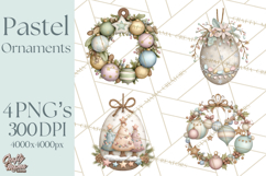 Pastel Christmas Ornaments Watercolor PNG Product Image 1
