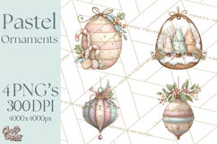Pastel Christmas Ornaments Watercolor PNG Product Image 1