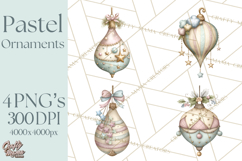Pastel Christmas Ornaments Watercolor PNG Product Image 1