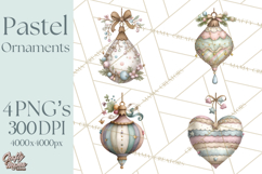 Pastel Christmas Ornaments Watercolor PNG Product Image 1