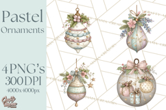 Pastel Christmas Ornaments Watercolor PNG Product Image 1