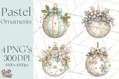 Pastel Christmas Ornaments Watercolor PNG Product Image 1