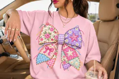 Pastel Patchwork Bow PNG | Floral Stitched Fabric Product Image 2