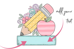 Pastel Pencil &amp; Apple Teacher Name Plate PNG Product Image 2