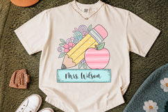 Pastel Pencil &amp; Apple Teacher Name Plate PNG Product Image 3