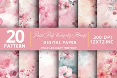 Pastel Pink Watercolor Flowers Seamless Digital Paper Bundle Product Image 1