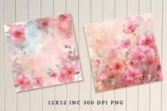 Pastel Pink Watercolor Flowers Seamless Digital Paper Bundle Product Image 7