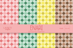 Plaid digital papers in pastel red, green, yellow, and brown for soft and cozy Christmas crafts.