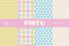 Pastel digital paper set with plaid dots blue squares and tiny pink geometric motifs