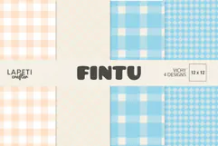 Four pastel digital papers with peach and blue gingham, plaid and diamond patterns