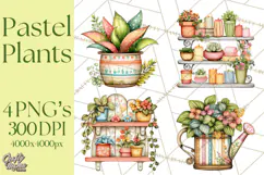 Houseplant Clipart PNG, Pastel Potted Icons Product Image 1
