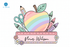 Pastel Rainbow Apple School Name Plate PNG Product Image 1