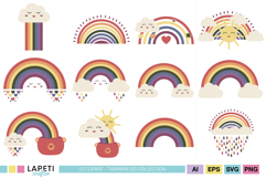 pastel rainbow digital graphics with happy faces