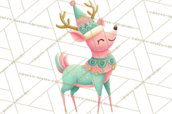 Pastel Reindeer PNG, Mid Century Christmas Clipart Product Image 3
