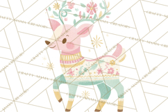 Pastel Reindeer PNG, Mid Century Christmas Clipart Product Image 4