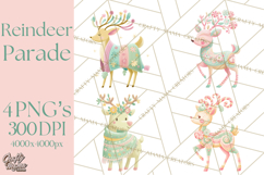 Pastel Reindeer PNG, Mid Century Christmas Clipart Product Image 1