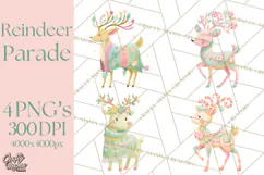 Pastel Reindeer PNG, Mid Century Christmas Clipart Product Image 1