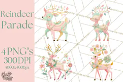 Pastel Reindeer PNG, Mid Century Christmas Clipart Product Image 1