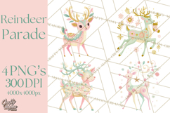 Pastel Reindeer PNG, Mid Century Christmas Clipart Product Image 1