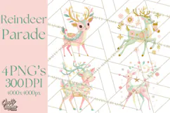 Pastel Reindeer PNG, Mid Century Christmas Clipart Product Image 1