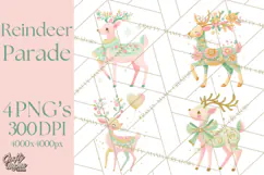 Pastel Reindeer PNG, Mid Century Christmas Clipart Product Image 1