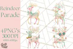 Pastel Reindeer PNG, Mid Century Christmas Clipart Product Image 1