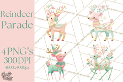 Pastel Reindeer PNG, Mid Century Christmas Clipart Product Image 1