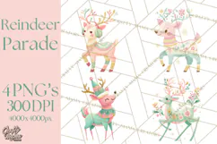 Pastel Reindeer PNG, Mid Century Christmas Clipart Product Image 1