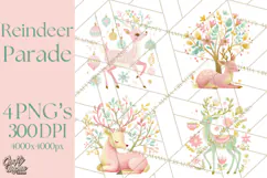 Pastel Reindeer PNG, Mid Century Christmas Clipart Product Image 1
