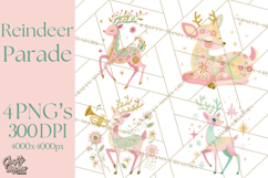 Pastel Reindeer PNG, Mid Century Christmas Clipart Product Image 1