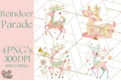 Pastel Reindeer PNG, Mid Century Christmas Clipart Product Image 1