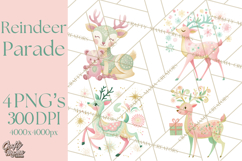Pastel Reindeer PNG, Mid Century Christmas Clipart Product Image 1