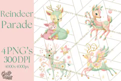 Pastel Reindeer PNG, Mid Century Christmas Clipart Product Image 1