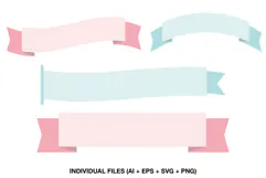 Collection of four pastel ribbon banners in pink and blue with blank spaces for text