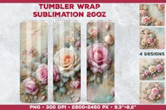Vintage Roses &amp; Love Pastel Tumbler Wrap Sublimation Design Product Image 1