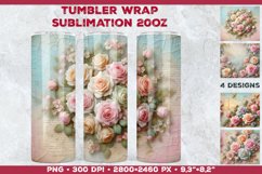 Vintage Roses &amp; Love Pastel Tumbler Wrap Sublimation Design Product Image 1
