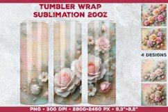Vintage Roses &amp; Love Pastel Tumbler Wrap Sublimation Design Product Image 1