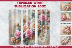 Vintage Roses &amp; Love Pastel Tumbler Wrap Sublimation Design Product Image 1