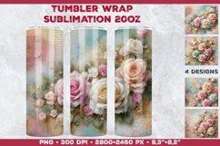 Vintage Roses &amp; Love Pastel Tumbler Wrap Sublimation Design Product Image 1